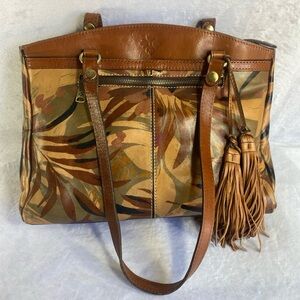 Brown and Tan Leather Tote Bag